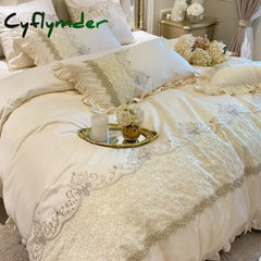 Cyflymder European-Style Luxury High-End 100 Cotton Four-Piece Set Exquisite Lace Embroidery Cotton Quilt Cover Bed