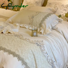 Cyflymder European-Style Luxury High-End 100 Cotton Four-Piece Set Exquisite Lace Embroidery Cotton Quilt Cover Bed