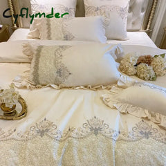 Cyflymder European-Style Luxury High-End 100 Cotton Four-Piece Set Exquisite Lace Embroidery Cotton Quilt Cover Bed