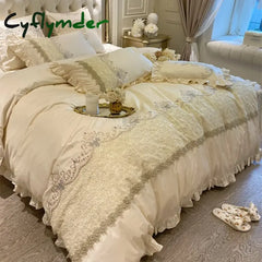 European-Style Luxury High-End 100 Cotton Four-Piece Set Exquisite Lace Embroidery Cotton Quilt Cover Bed Sheet Bedding