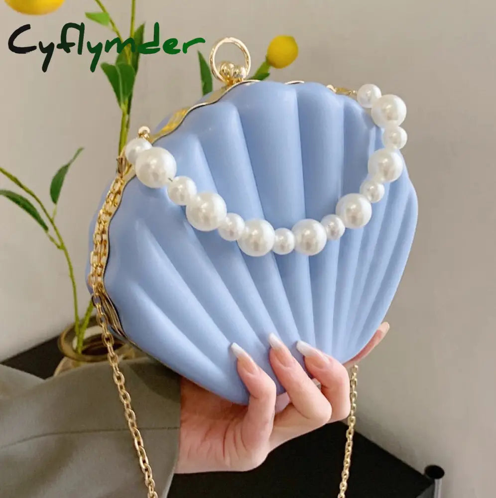 Cyflymder Evening Bags Shell Shape Women Clutch New Wedding Bridal Handbag Pearl Beaded Fashion