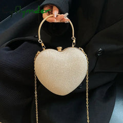 Cyflymder Evening Clutch Bag Women Bag Shiny Handbag Heart Shape Metal Clutches Bag Fashion Chain Shoulder Crossbody