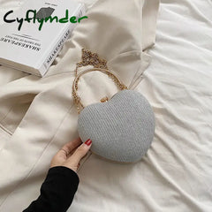 Cyflymder Evening Clutch Bag Women Bag Shiny Handbag Heart Shape Metal Clutches Bag Fashion Chain Shoulder Crossbody