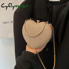 Cyflymder Evening Clutch Bag Women Bag Shiny Handbag Heart Shape Metal Clutches Bag Fashion Chain Shoulder Crossbody