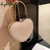 Cyflymder Evening Clutch Bag Women Bag Shiny Handbag Heart Shape Metal Clutches Bag Fashion Chain Shoulder Crossbody