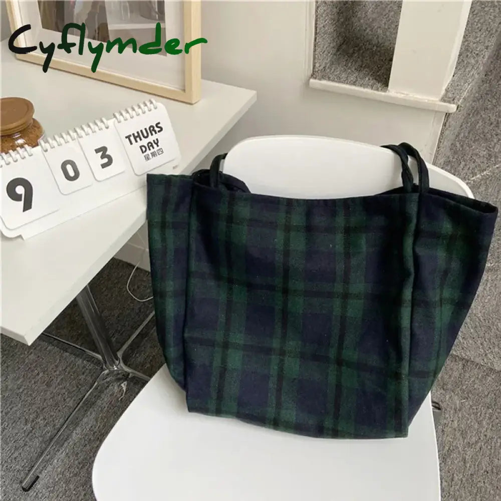 Extra Large Women Woolen Canvas Bags Checked Pattern Design Handbag Soft Warm Cloth Fabric Big Tote Ladies Casual Shoulder Bag