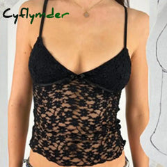 Cyflymder Fairy Coquette Floral Lace Camis 90S Vintage V Neck Mesh Sheer Crop Tops Y2K Aesthetic