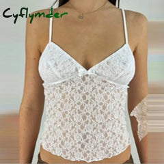Fairy Coquette Floral Lace Camis 90s Vintage V Neck Mesh Sheer Crop Tops Y2K Aesthetic 00s Retro Tank Vest Women Chic Clothes