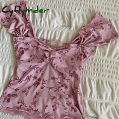 Cyflymder Fairy Cute Graphic Print Tank Tops 00S Kawaii Bow Ruched Milkmaid Vest Women Summer