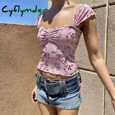 Fairy Cute Graphic Print Tank Tops 00s Kawaii Bow Ruched Milkmaid Vest Women Summer Sleeveless Crop Tops Y2K Vintage Clothes