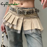 Cyflymder Fairycore Grunge A-line Cargo Skirt Khaki Low-waisted Mesh Patchwork Pleated Super-short Skirts Layering