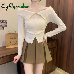 Cyflymder FALL OUTFITS Korean Style Off Shoulder Sweaters Women Elegant Sexy Knitted Pullover Fashion Solid Long Sleeve