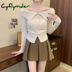 Cyflymder FALL OUTFITS Korean Style Off Shoulder Sweaters Women Elegant Sexy Knitted Pullover Fashion Solid Long Sleeve