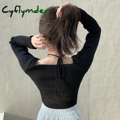 Cyflymder FALL OUTFITS Womens Korean version Long Sleeve Sweater Off Shoulder Sexy Knitted Pullover Jumper Sweaters