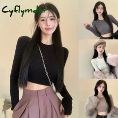 Cyflymder FALL OUTFITS Womens Long Sleeve T Shirts Knit Crewneck Casual Ribbed Knit Slim Fit Pullover Sweater