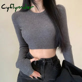 Cyflymder FALL OUTFITS Womens Long Sleeve T Shirts Knit Crewneck Casual Ribbed Knit Slim Fit Pullover Sweater