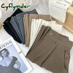Cyflymder Fall Spring Black Suit Haren Pants Women Fashion Elastic High Waist Casual Trousers Woman Korean Style Solid