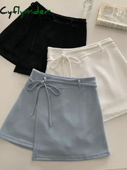 Cyflymder Fashion Asymmetrical Lace Up Solid Skirt Women Clothing Simple Sexy High Waist A-Line
