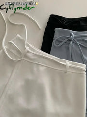 Cyflymder Fashion Asymmetrical Lace Up Solid Skirt Women Clothing Simple Sexy High Waist A-Line