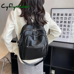 Cyflymder Fashion Backpack For Women Teenage Retro Pu Leather High Quality College School Bags