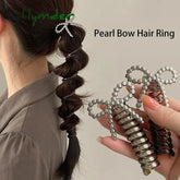 Cyflymder Fashion Beaded Bow Telephone Wire Hairband Ponytail Braid Elastic Spiral Rubber Band Simple Hair Ties For