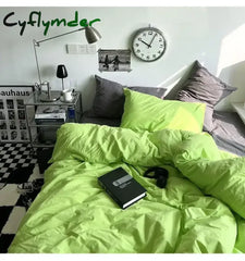Cyflymder Fashion Bedding Set White Green Double Bed Linens Nordic Duvet Cover Pillowcase Queen Size Flat Sheet Classic