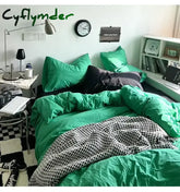 Fashion Bedding Set White Green Double Bed Linens Nordic Duvet Cover Pillowcase Queen Size Flat Sheet Classic Grid Kids Winter