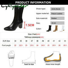 Cyflymder Fashion Black High Heels Ankle Boots for Women Pleated Patent Leather Short Boots Woman Autumn Slip-On Thick