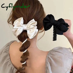 Cyflymder Fashion Bow Telephone Wire Hair Loop Spiral Coil Hair Rope High Elastic Bubble Braid Elastic Hair Bands