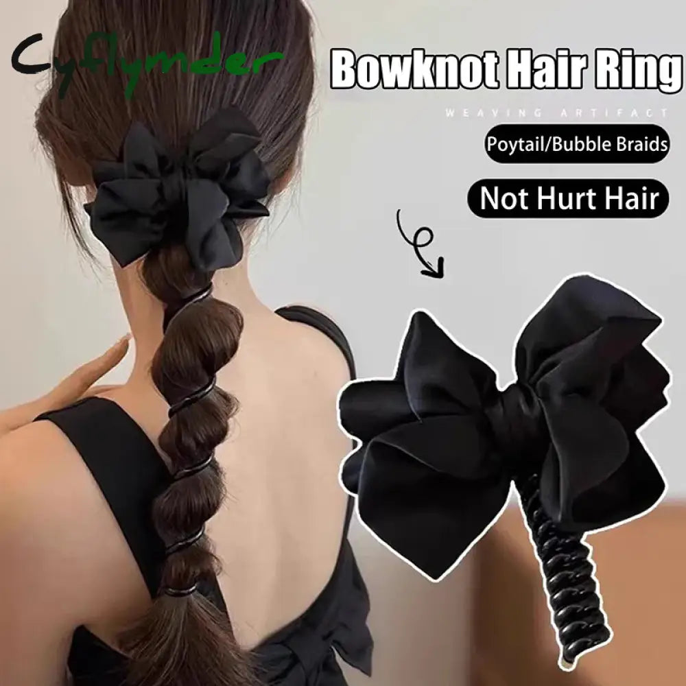 Cyflymder Fashion Bow Telephone Wire Hair Loop Spiral Coil Hair Rope High Elastic Bubble Braid Elastic Hair Bands
