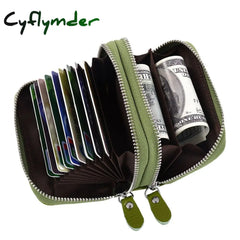 Cyflymder Fashion Brand Women Id Card Holder Genuine Leather Double Zipper Ladies Credit Case