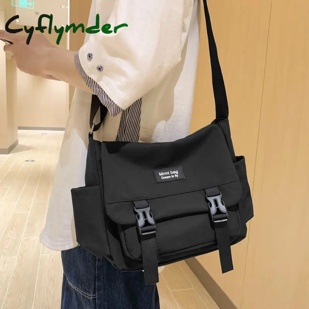 Cyflymder Fashion Buckle Women Shoulder Bag Unisex College Student Schoolbag Cool Boy Girl