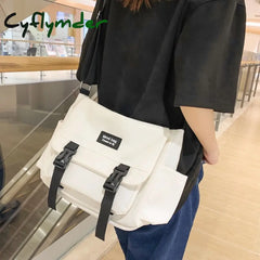 Cyflymder Fashion Buckle Women Shoulder Bag Unisex College Student Schoolbag Cool Boy Girl