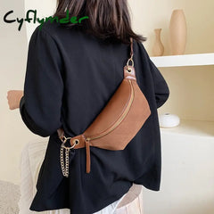 Cyflymder Fashion Chain Fanny Pack Banana Waist Bag New Brand Belt Women Pu Leather Chest Belly