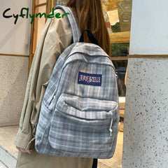 Cyflymder Fashion College School Bag Casual New Simple Women Backpack Plaid Book Packbags For