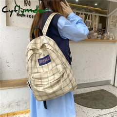 Cyflymder Fashion College School Bag Casual New Simple Women Backpack Plaid Book Packbags For