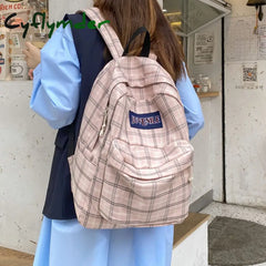 Cyflymder Fashion College School Bag Casual New Simple Women Backpack Plaid Book Packbags For