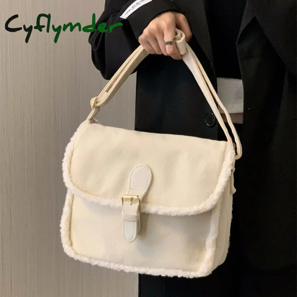 Cyflymder Fashion Corduroy Women Purse Shoulder Bags Solid Color Ladies Winter Furry Crossbody