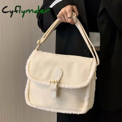 Cyflymder Fashion Corduroy Women Purse Shoulder Bags Solid Color Ladies Winter Furry Crossbody