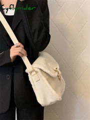 Cyflymder Fashion Corduroy Women Purse Shoulder Bags Solid Color Ladies Winter Furry Crossbody
