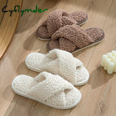 Cyflymder Fashion Cross Strap Fuzzy Slippers Women Indoor House Non Slip Warm Plush Woman Slippers Winter Comfort Soft