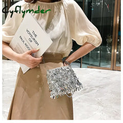 Cyflymder Fashion Design Luxury Silver Sequin Rhinestone Tassel Women Small Shoulder Bags Chain