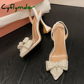 Cyflymder Fashion Design White Pearl Bowknot Women Pumps Sexy Pointed Toe High Heels Wedding Prom Shoe PVC Transparent