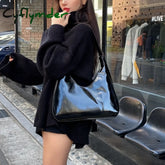 Cyflymder Fashion Design Women Shoulder Bags Vintage Patent Leather Ladies Underarm Bag Retro Solid