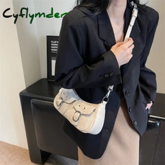 Cyflymder Fashion Double pockets Design PU Leather Shoulder Bag for Women Tend Female Crossbody Bag Underarm Bags