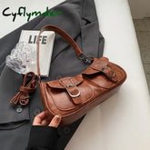 Cyflymder Fashion Double pockets Design PU Leather Shoulder Bag for Women Tend Female Crossbody Bag Underarm Bags