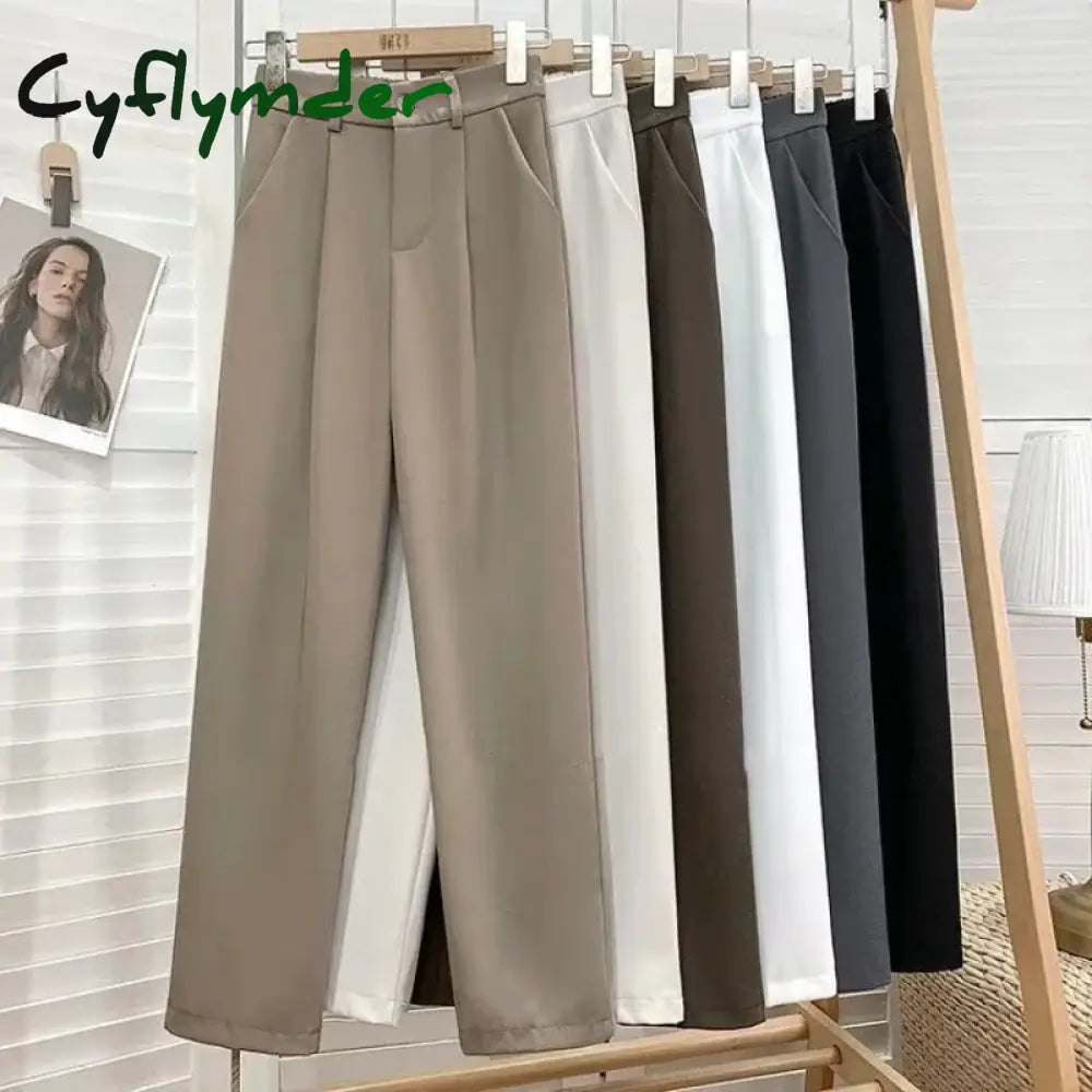 Fashion Elastic High Waist Pants Women Spring Casual Loose Solid Straight Trouser Office Ladies Work Nine Points Suit Pant