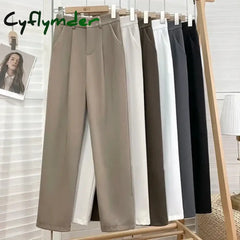 Fashion Elastic High Waist Pants Women Spring Casual Loose Solid Straight Trouser Office Ladies Work Nine Points Suit Pant