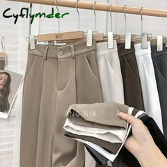 Cyflymder Fashion Elastic High Waist Pants Women Spring Casual Loose Solid Straight Trouser Office