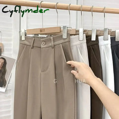 Cyflymder Fashion Elastic High Waist Pants Women Spring Casual Loose Solid Straight Trouser Office